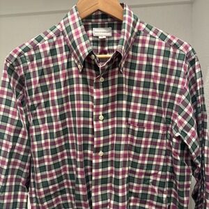 Maus & Hoffman Men Shirt L Green / Pink Plaid Cotton Long Sleeve Button Down